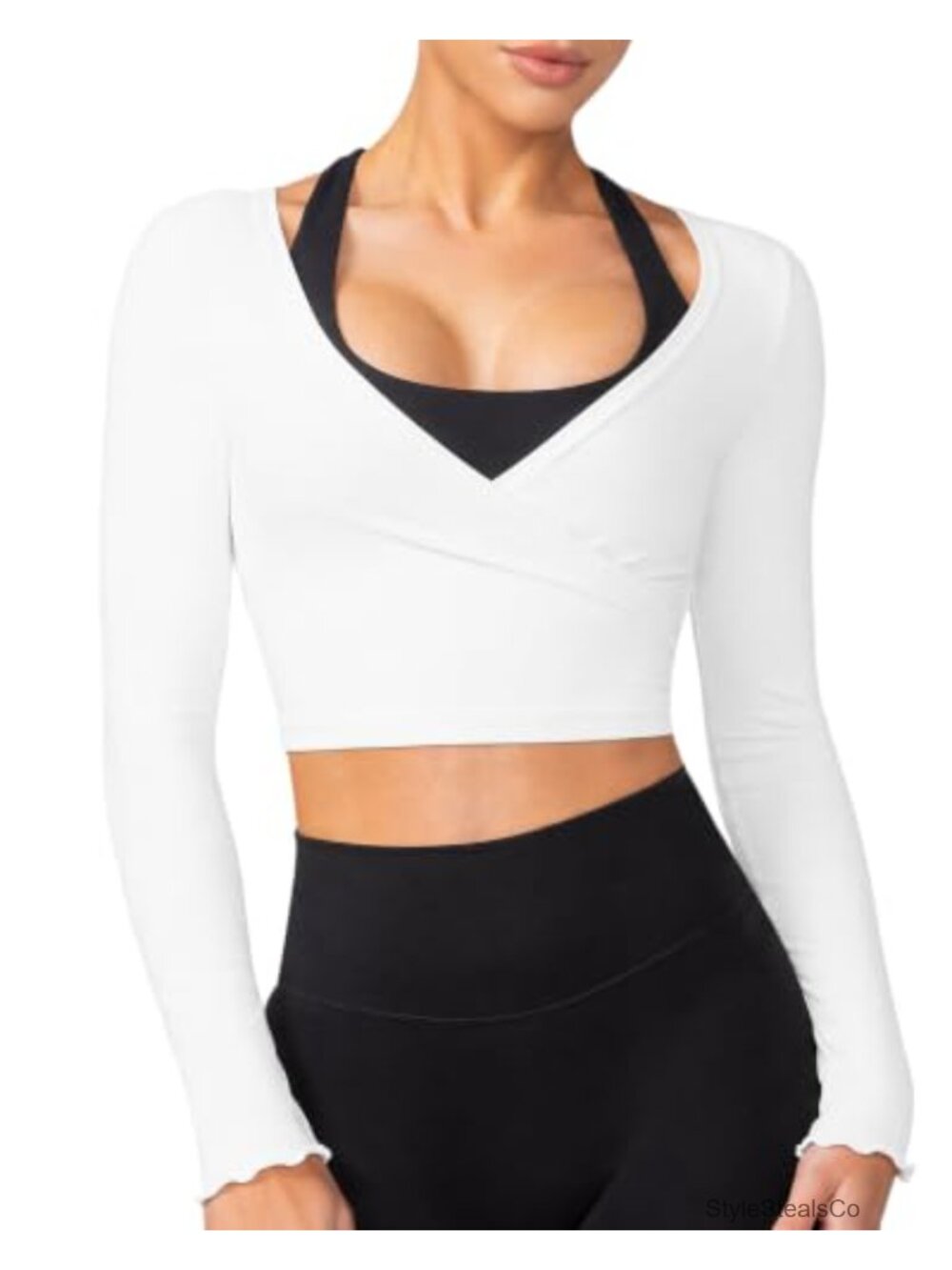Women's Wrap Top Long Sleeve Pilates Dance Yoga Workout Top